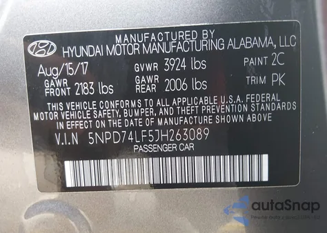 2018 Hyundai Elantra Se z USA, uszkodzony, nr VIN 5NPD74LF5JH263089